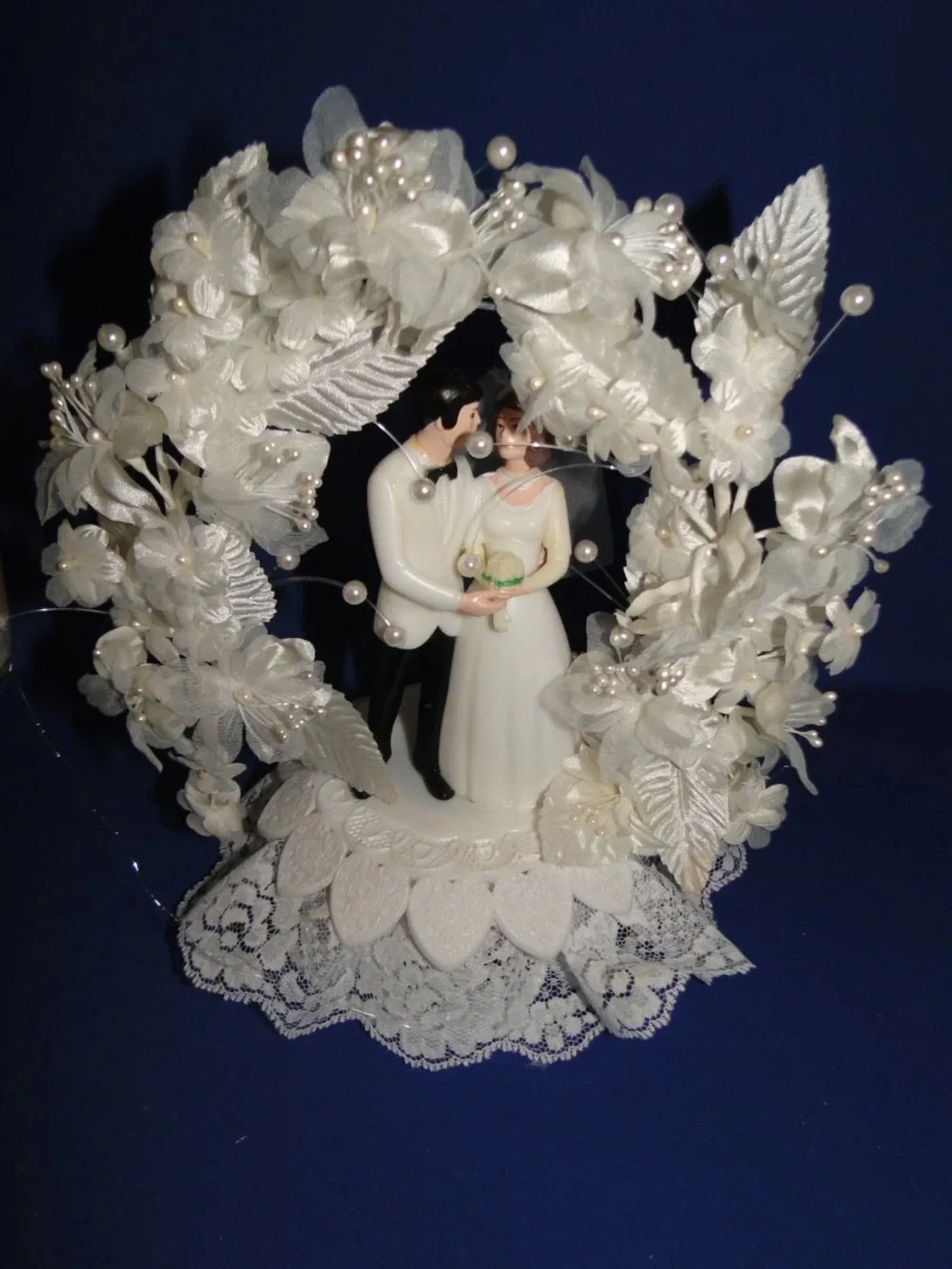Vintage Wilton White and Black Bride & Groom Wedding Cake Topper